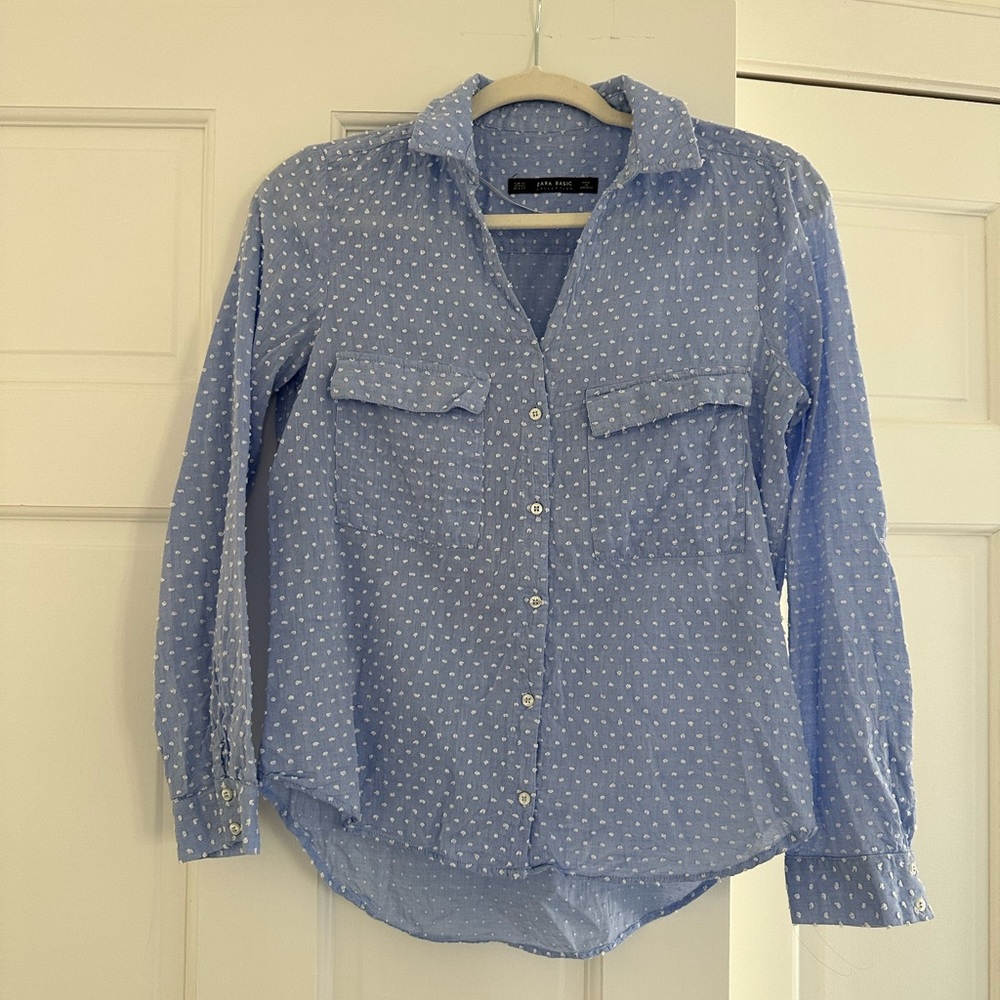 Zara blue and white blouse